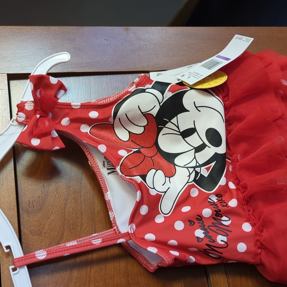 Disney Red Minnie Mouse Kids Swim One Piece. Size 5. 50 +UPF Sun Protection SALE
